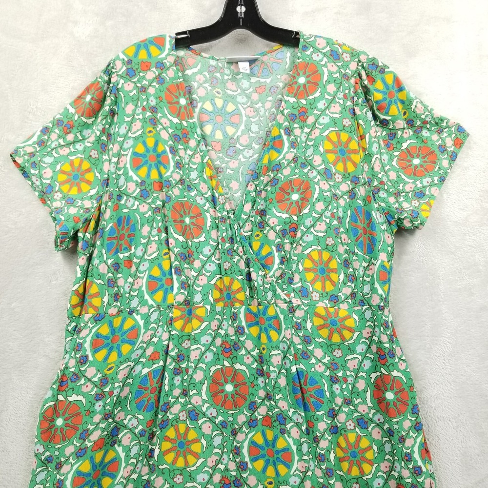 Rhode x Target Dress Women 22 Green Floral Zinnia Midi Ruffle Boho Art Cottage - Picture 3 of 9